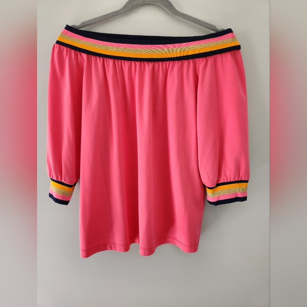 Trina Turk Off Shoulder Top Elbow Sleeves Pink Sz S